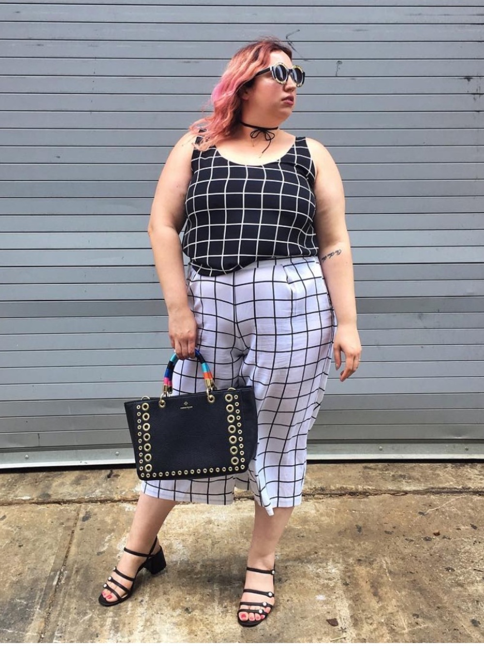 Eloquii Plus Size Women’s Black & White Check Cropped Wide Leg Pants